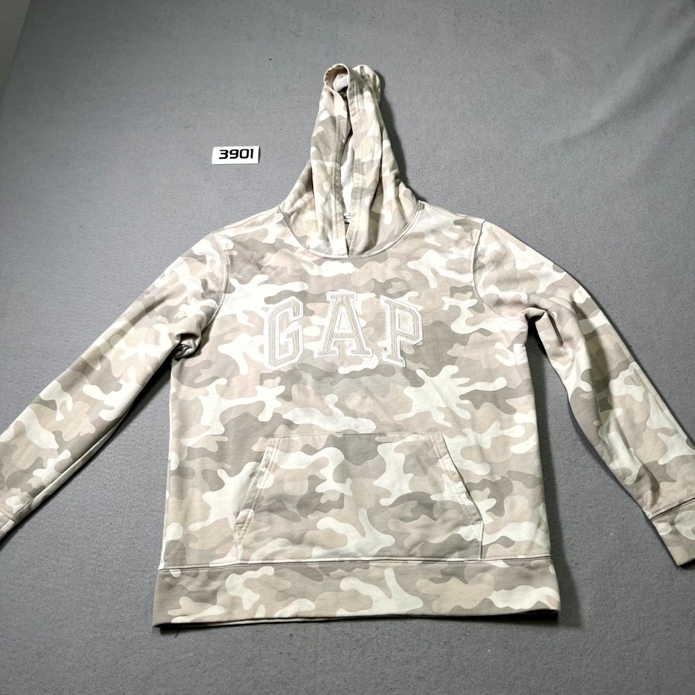Gap Hoodie Mens Medium Tan Camouflage Arch Logo‎ Cotton Fleece Lined Pullover